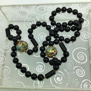 Necklace Retro Black Agate 15”